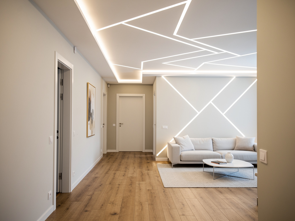 Световые линии на натяжном потолке в коридоре и гостиной: тренд или решение на 10+ лет? Potolki-Vsem